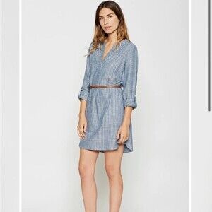 Joie Alannie in Chambray Lightweight 100% Cotton Striped LongSleeve Dress Medium